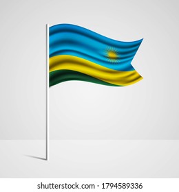 Realistic Rwanda country flag waving in wind. Abstract country flag with flagpole isolated on grey background