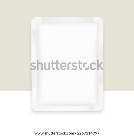 Realistic sachet pouch bag mockup. Vector illustration isolated on white background for cosmetic, hygiene, food. Front view. Ready for your design. EPS10.