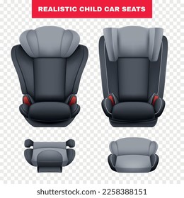 Realistic safety car transparent set with isolated front and top views of special child seat frames vector illustration