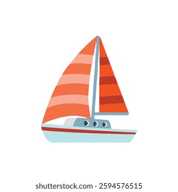 Realistic sailboat vector icon. Transportation, travelling, vocation concept. 