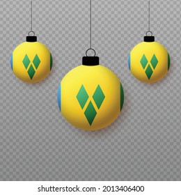 Bandera realista de San Vicente y las Granadinas con globos de luz voladores. Elementos decorativos para las fiestas nacionales.