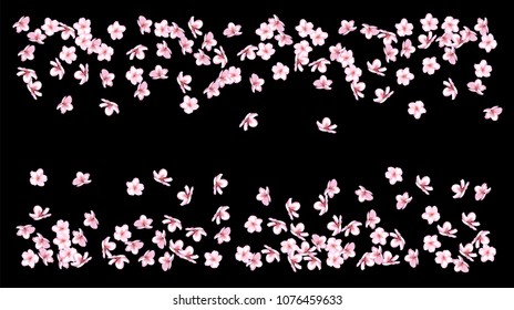 Realistic Sakura Cherry and Rose Petals Wedding Confetti. Tender Vector Celebration Design. Soft Sakura Cherry and Rose Confetti Falling Down. Blooming Floral Design, Natural Cosmetics Background