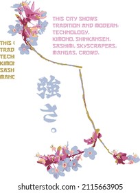 
Realistic sakura japanese cherry branch with flowering flowers vector illustration