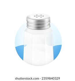 Realistic salt shaker mockup in circle. Vector illustration isolated on white background, ready and simple to use for your design. ESP10.