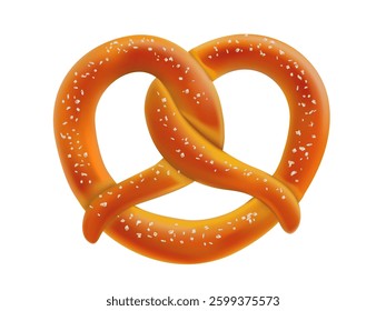 Realistic salty pretzel pastry, isolated German beer festival bretzel. 3d vector traditional Bavarian bakery for Oktoberfest celebration, fresh pastry. German cuisine dough baked food with sprinkles