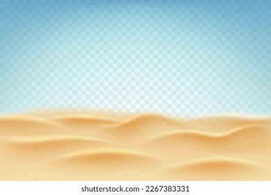 Стоковое векторное изображение: Realistic sand. Playa beach. Stones and sandy dunes. Tropical desert background. 3D sea coast. Ocean bottom. River waves. Dry nature panorama. Sahara scenery. Vector realistic pattern