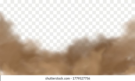 Realistic Sand Storm Illustration. Vector Brown Dust Cloud On Transparent Background. Air Pollution Concept