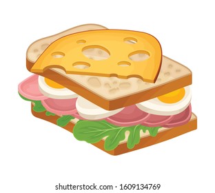 Realistic Sandwich with Greenery and Wurst Vector Food Item. Fast Food Concept