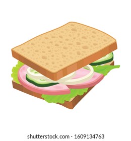 Realistic Sandwich with Lettuce and Wurst Vector Food Item. Fast Food Concept