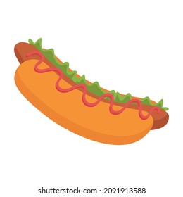 Realistic Sandwich with Sausage and Fresh Vegetables - Vector illustration