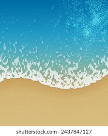 Realistic sandy beach with sea waves from top view vector illustration. Global colors