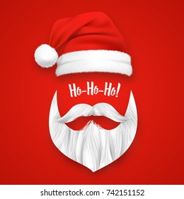 Realistic Santa Claus Christmas mask on red background isolated vector illustration