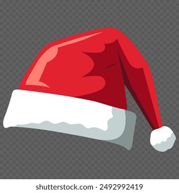 Realistic Santa Claus hat, holiday cap to xmas illustration. New Year red hat. 