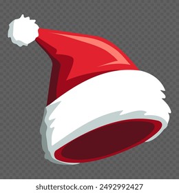 Realistic Santa Claus hat, holiday cap to xmas illustration. New Year red hat. 