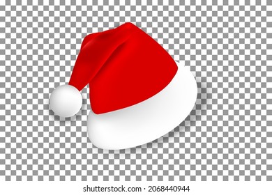Realistic Santa Claus hat isolated on transparent background.New Year and Christmas element for banner ,gift card,poster.