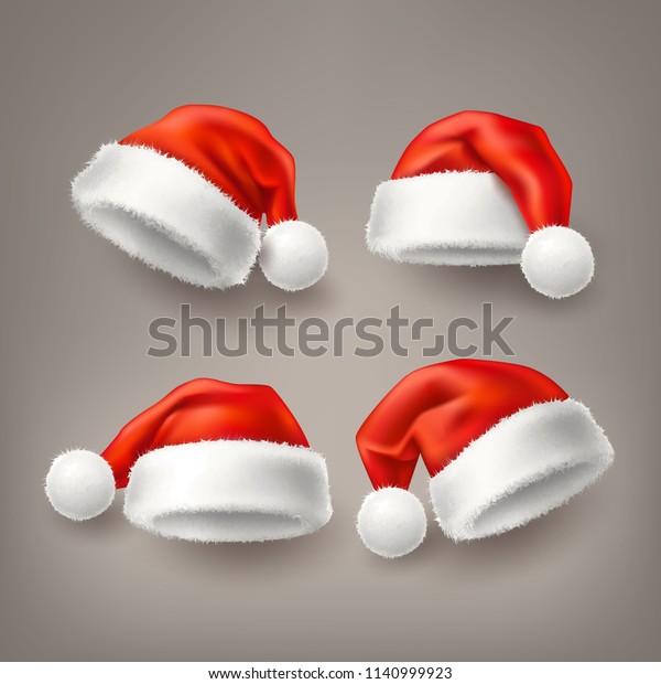 Realistic Santa Hat Cap Set Merry Stock Vector Royalty Free
