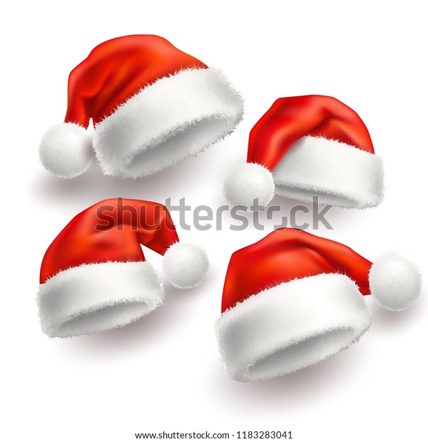 Realistic Santa Hat Cap Set Merry Stock Vector Royalty Free