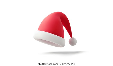 Realistic Santa Hat, Christmas Decoration. Isolated Vector Red and White Hat on Transparent Background, Symbolizing Holiday and Festive Elements for Creative Projects.