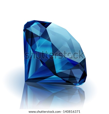 Realistic sapphire on white background with reflection - eps10