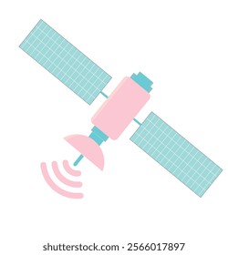 Realistic satellite. 2d satelite vector illustration. Wireless gps technology.