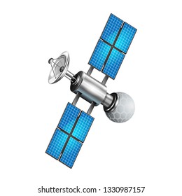 Realistic satellite. 3d satelite vector illustration. Wireless satellite technology.