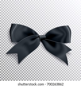 Realistic Satin Black Bow Knot. Vector Illustration Icon Isolated.