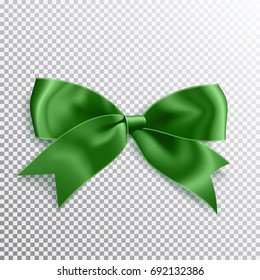 Realistic satin green bow knot. Vector illustration icon isolated.