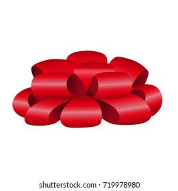 Realistic satin red color ribbon bow tied beautifully for present box decoration, gift certificate, congratulation card, holiday greeting message, surprise advertisement, vector illustration eps10.