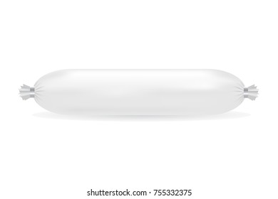 Realistic Sausage Package vector illustration. White mock up for branding.
