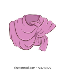 Realistic scarf or shawl. Women fashion accessories. Purple object isolated on white background. Vector cartoon illustration in hand drawing style for your design. EPS10 format.