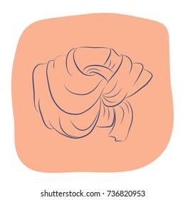 Realistic scarf or shawl. Women fashion accessories. Contour object on an orange background. Vector sketch illustration in hand drawing style for your design. EPS10 format.
