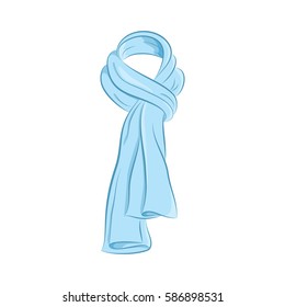 Realistic scarf. Women's fashion accessories. The blue object isolated on white background. Vector cartoon illustration in hand drawing style for your design. EPS10 format.