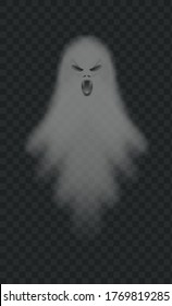 Realistic scary ghost. Isolated vector ghost and poltergeist, spirit spooky, soul gray evil transparent, vector illustration