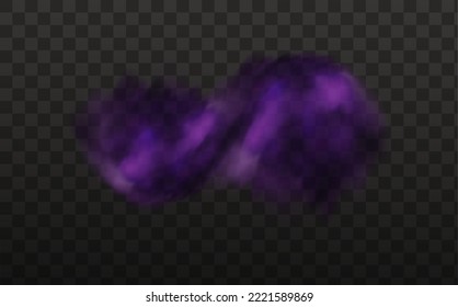 Realistic scary mystical  clouds fog in night Halloween. Purple  flows poisonous gas, dust and smoke effect.Vector set.