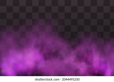 Realistic scary mystical fog in night Halloween. Purple poisonous gas, dust and smoke effect.