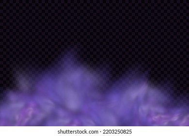 Realistic scary mystical fog in night Halloween. Purple poisonous gas, dust and smoke effect.