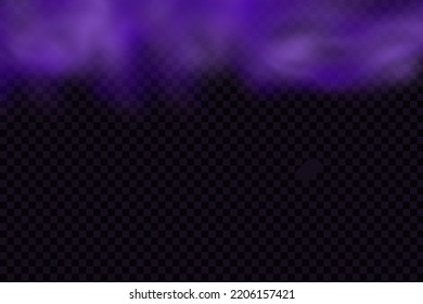 Realistic scary mystical fog in night Halloween. Purple poisonous gas, dust and smoke effect.