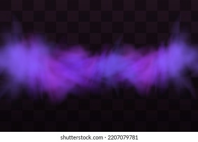 Realistic scary mystical fog in night Halloween. Purple poisonous gas, dust and smoke effect.