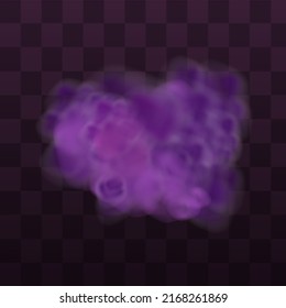 Realistic scary mystical  violet fog in night Halloween. Purple poisonous gas, dust and smoke effect.