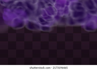 Realistic scary mystical  violet fog in night Halloween. Purple poisonous gas, dust and smoke effect.