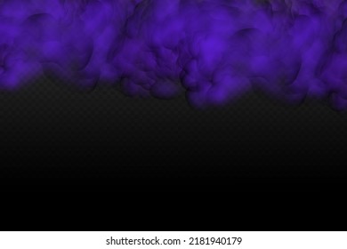 Realistic scary mystical  violet fog in night Halloween. Purple poisonous gas, dust and smoke effect.