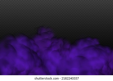 Realistic scary mystical  violet fog in night Halloween. Purple poisonous gas, dust and smoke effect.