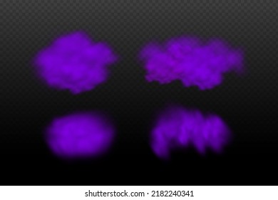 Realistic scary mystical  violet fog in night Halloween. Purple poisonous gas, dust and smoke effect.