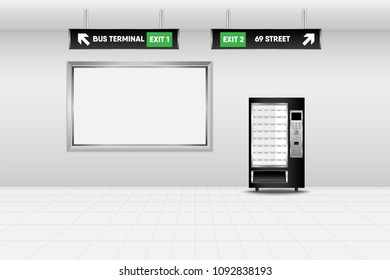 Realistic scene design of vending machine in subway station., Technology and interior concept.