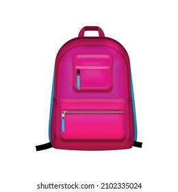 Realistic school backpack in blue and pink colors vector illustration