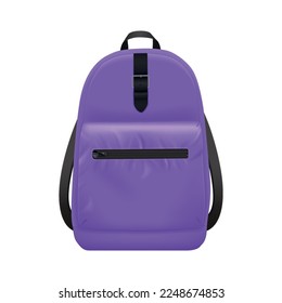 Realistic school backpack composition with isolated front view image of college bag for stationery books vector illustration