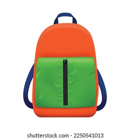 Realistic school backpack composition with isolated front view image of college bag for stationery books vector illustration