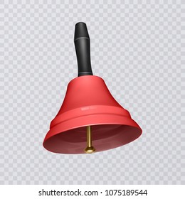 Realistic, school bell red color on a transparent background