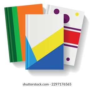 Oferta escolar realista. Papel de oficina. Cuadros cerrados con cubiertas abstractas brillantes. Copybooks de planificación. Organizador de papel. cuaderno de bolsillo en 3D. Libros de tapa dura. Vector