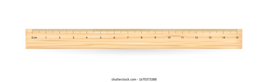 Realistic school wooden measuring ruler 15 centimeters.